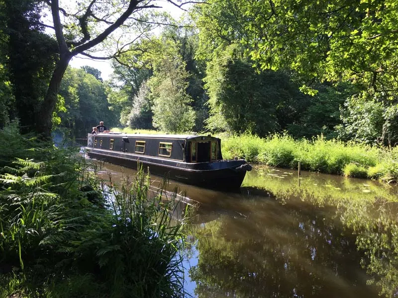 A narrowboat on the Basingstoke Canal