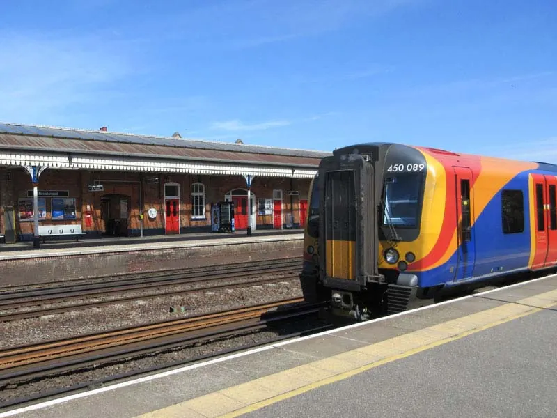 A train at the platform at Brookwood station